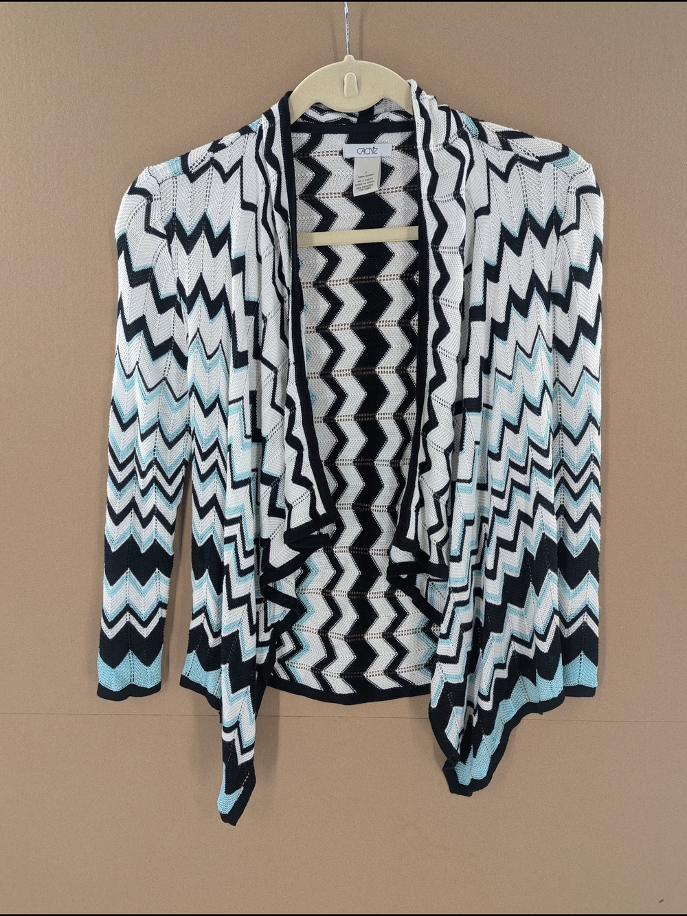 Cache Chevron Print Open Front Cardigan Workwear Multicolor Small Womens Crochet